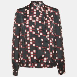 Emporio Armani Black Geometric Print Synthetic Long Sleeve Blouse M, Shirts & Tops - Luxury Closet catalog
