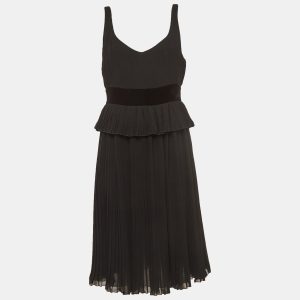 Emporio Armani Black Velvet Trim Crepe Pleated Midi Dress M, Dresses - Luxury Closet catalog