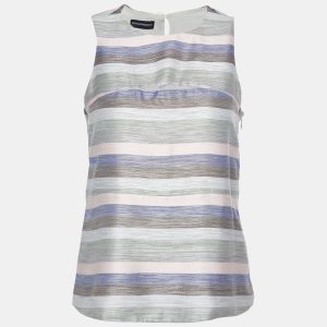 Emporio Armani Grey Striped Cotton & Silk Sleeveless Top S, Shirts & Tops - Luxury Closet catalog