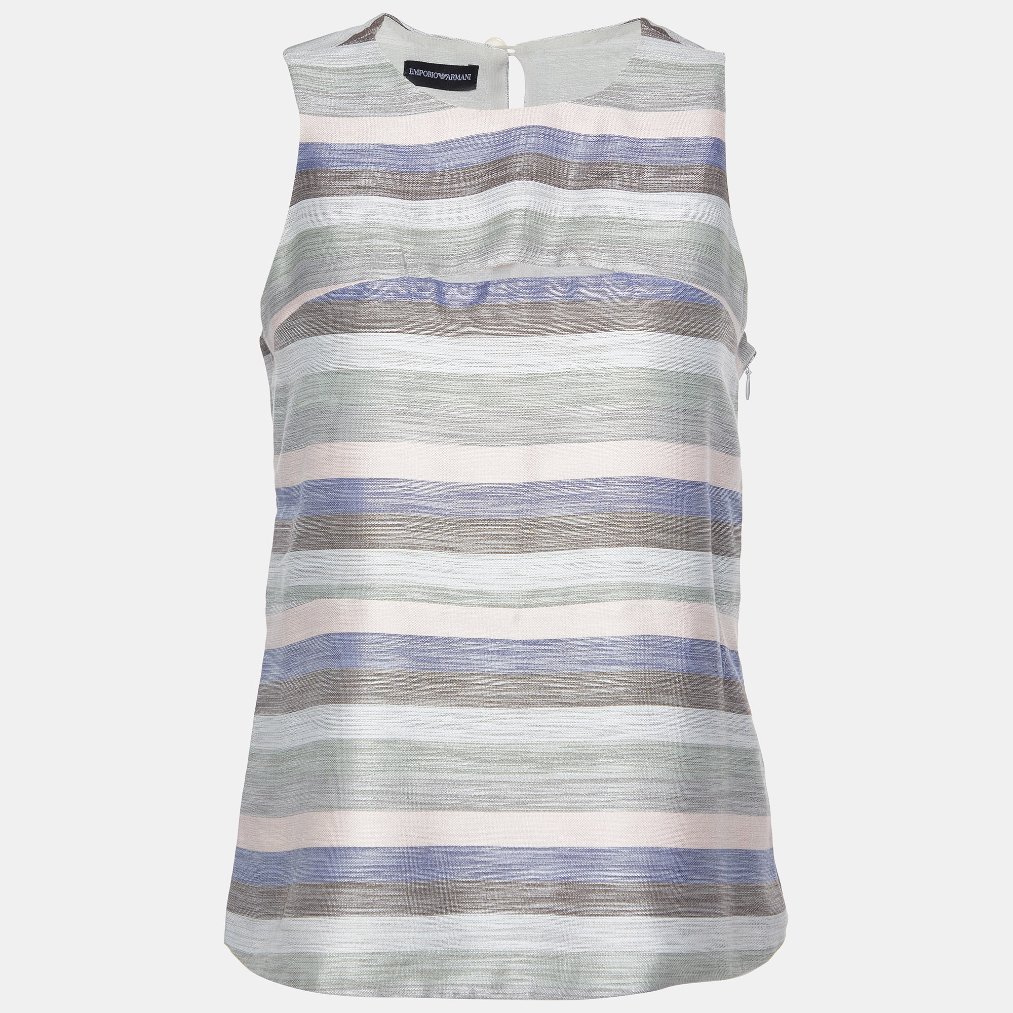 Emporio Armani Grey Striped Cotton & Silk Sleeveless Top S, Shirts & Tops - Luxury Closet catalog