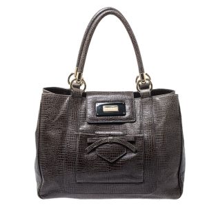 Emporio Armani Olive Green Croc Embossed Leather Front Pocket Tote, Tote Handbags - Luxury Closet catalog