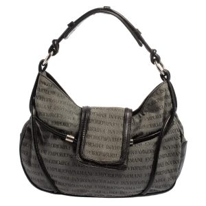 Emporio Armani Black/Grey Monogram Canvas and Leather Hobo, Shoulder Bags - Luxury Closet catalog