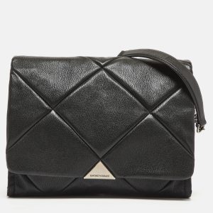 Emporio Armani Black Quilted Faux Leather Noelle Flap Shoulder Bag, Handbags - Luxury Closet catalog