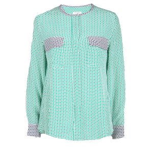 Equipment Green Printed Contrast Trim Detail Long Sleeve Silk Blouse M, Shirts & Tops - Luxury Closet catalog
