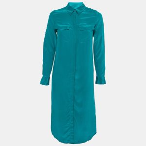 Equipment Femme Everglade Blue Silk Charmeuse Tegan Shirt Dress XS, Dresses - Luxury Closet catalog