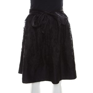 Ermanno Scervino Black Cashmere and Silk Bend Floral Lace A Line Skirt S, Skirts - Luxury Closet catalog