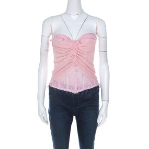 Ermanno Scervino Pink Pleated Silk Frayed Detail Ruffled Corset Top M, Shirts & Tops - Luxury Closet catalog
