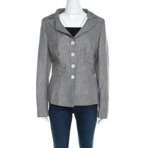 Escada Grey Linen and Wool Pleat Detail Tailored Blazer L, Coats & Jackets - Luxury Closet catalog