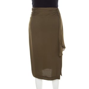 Escada Moss Green Silk Gathered Waistband Pencil Skirt L, Skirts - Luxury Closet catalog