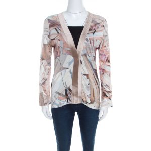 Escada Feather Brown Abstract Print Knit Button Front Soad Cardigan S, Sweaters & Cardigans - Luxury Closet catalog