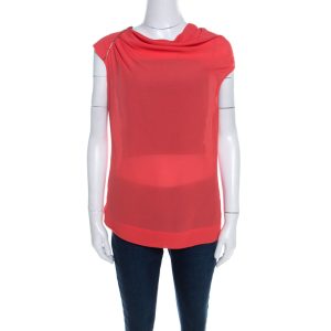 Escada Coral Orange Silk Embellished Cowl Neck Sleeveless Neslisah Top M, Shirts & Tops - Luxury Closet catalog