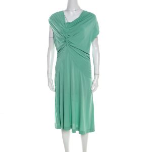 Escada Aqua Green Knit Ruched Draped Front Sleeveless Dress L, Dresses - Luxury Closet catalog