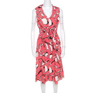 Escada Pink and White Abstract Print Silk Sleeveless Tie Up Dress M, Dresses - Luxury Closet catalog