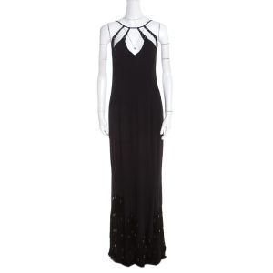 Escada Black Crepe Silk Sequin Embellished Fringed Hem Evening Dress M, Dresses - Luxury Closet catalog