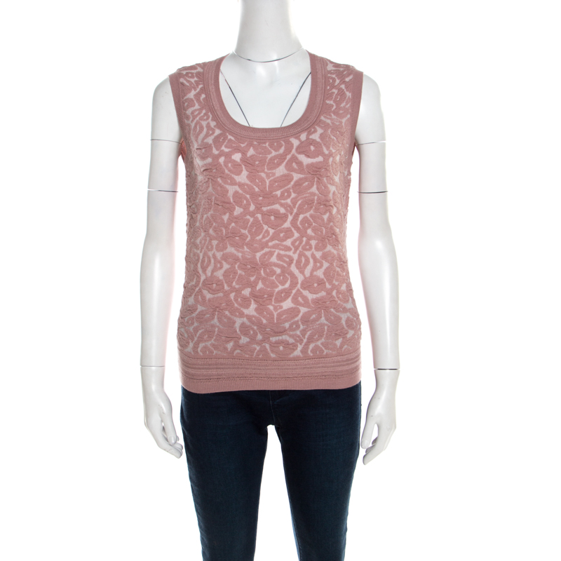 Escada Dark Tender Rose Floral Jacquard Knit Sleeveless Shela Top S, Shirts & Tops - Luxury Closet catalog