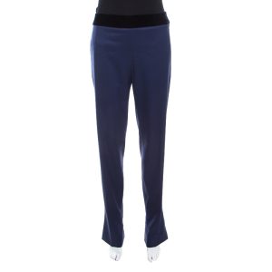 Escada Blue Stretch Wool Gabardine Velvet Trim High Waist Trousers M, Clothing - Luxury Closet catalog
