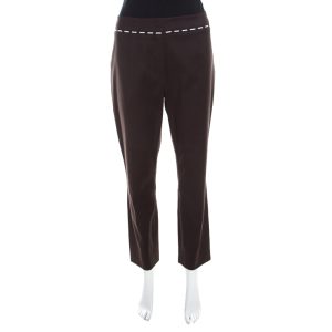 Escada Mocca Brown Stretch Cotton Embroidered Waist Detail Cropped Pants L, Clothing - Luxury Closet catalog