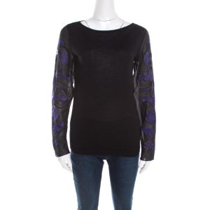 Escada Black Silk Wool Knit Floral Embroidered Long Sleeve Top S, Shirts & Tops - Luxury Closet catalog