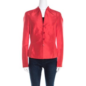 Escada Orange Silk Pleat Detail Tailored Button Front Blazer M, Coats & Jackets - Luxury Closet catalog