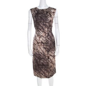 Escada Grey Mosaic Print Textured Silk Wool Sheath Dress L, Dresses - Luxury Closet catalog