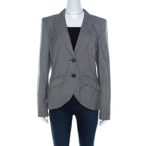 Escada Grey Wool Blend Houndstooth Patterned Double Button Blazer M, Coats & Jackets - Luxury Closet catalog