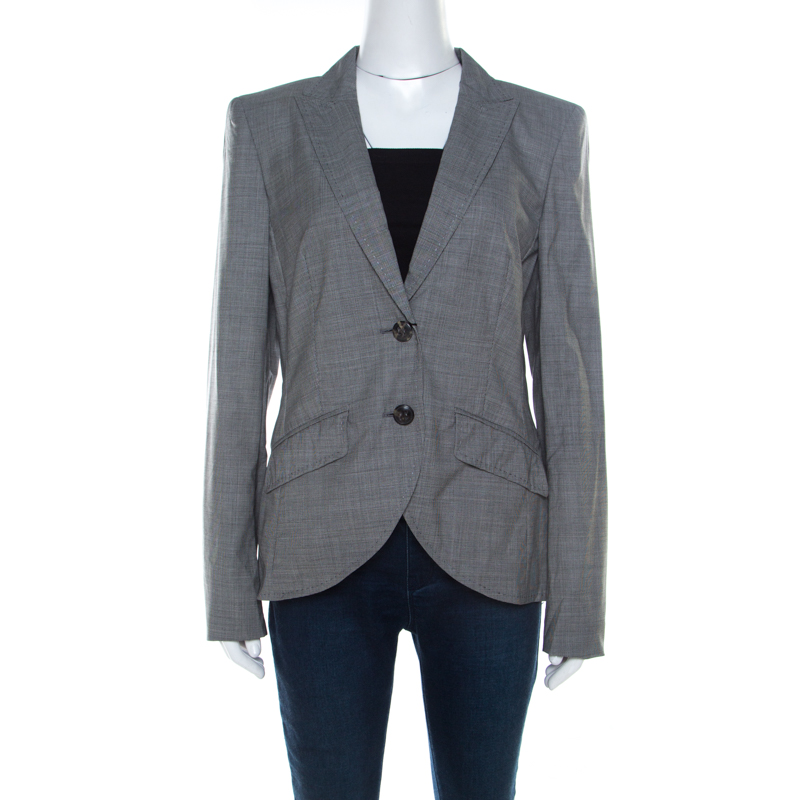 Escada Grey Wool Blend Houndstooth Patterned Double Button Blazer M, Coats & Jackets - Luxury Closet catalog