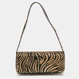 Escada Brown/Black Zebra Print Calfhair Flap Shoulder Bag, Shoulder Bags - Luxury Closet catalog