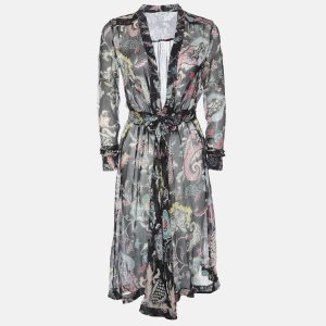 Etro Black Printed Silk V Neck Midi Dress S, Dresses - Luxury Closet catalog