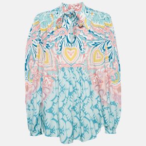 Etro Blue Printed Cotton Blend Billow Sleeve Blouse M, Shirts & Tops - Luxury Closet catalog