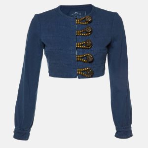 Etro Blue Gabardine Cotton Button Detail Cropped Jacket S, Coats & Jackets - Luxury Closet catalog