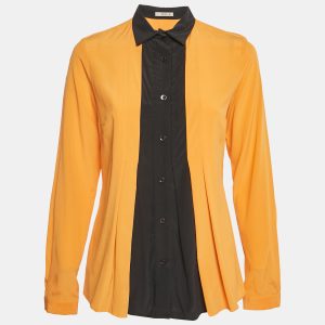 Etro Orange Contrast Collar Silk Pleated Shirt S, Shirts & Tops - Luxury Closet catalog