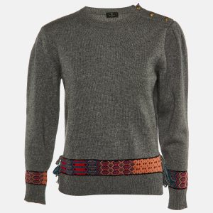 Etro Grey Wool Knit Pattern Detail Sweater S, Sweaters & Cardigans - Luxury Closet catalog