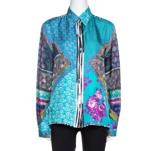 Etro Teal Blue Floral Print Silk Long Sleeve Shirt M, Shirts & Tops - Luxury Closet catalog