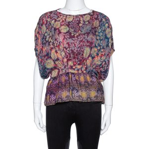 Etro Purple Leaf Print Silk Chiffon Peplum Blouse S, Shirts & Tops - Luxury Closet catalog