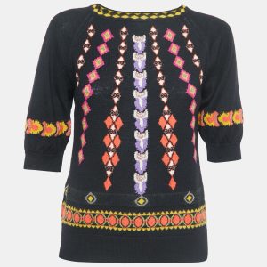 Etro Black/Multicolor Patterned Knit Top S, Sweaters & Cardigans - Luxury Closet catalog