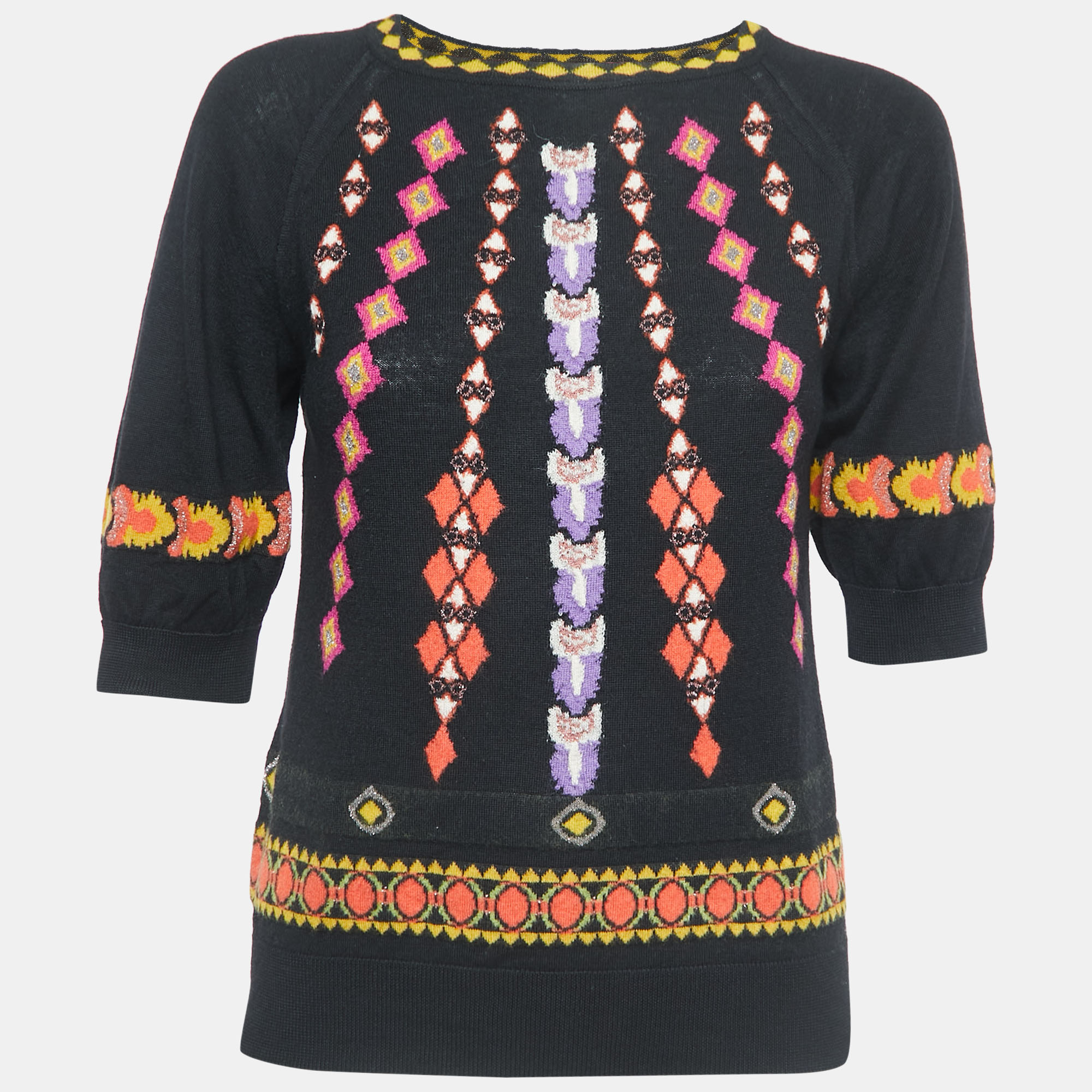 Etro Black/Multicolor Patterned Knit Top S, Sweaters & Cardigans - Luxury Closet catalog