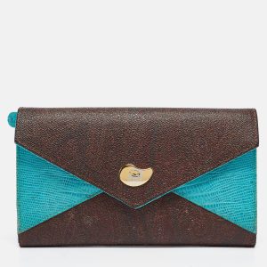 Etro Brown/Blue Paisley Coated Canvas and Lizard Embossed Leather Trifold Continental Wallet, Wallets & Money Clips - Luxury Closet catalog