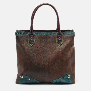 Etro Multicolor Paisley Print Coated Canvas and Croc Embossed Leather Tote, Tote Handbags - Luxury Closet catalog