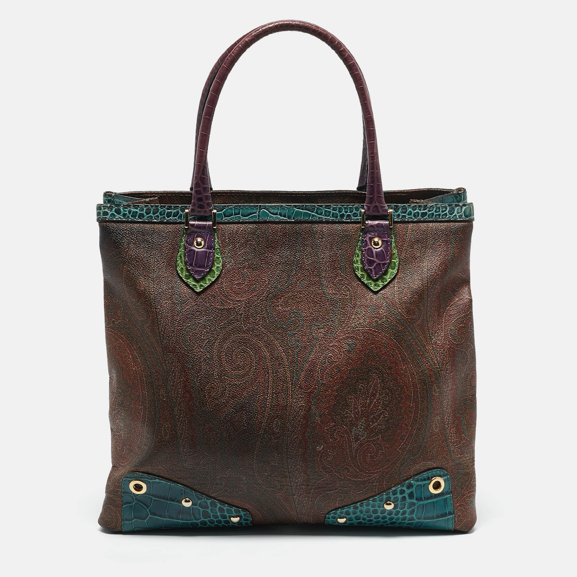 Etro Multicolor Paisley Print Coated Canvas and Croc Embossed Leather Tote, Tote Handbags - Luxury Closet catalog