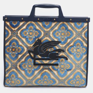 Etro Multicolor Logo Embroidered Velvet and Rubber Trotter Frame Tote, Tote Handbags - Luxury Closet catalog
