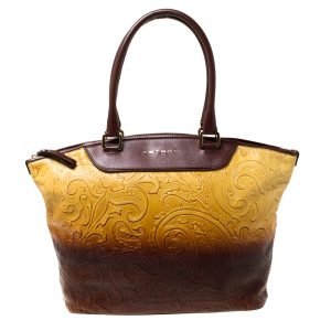 Etro Yellow/Brown Ombre Paisley Embossed Leather Zip Tote, Tote Handbags - Luxury Closet catalog