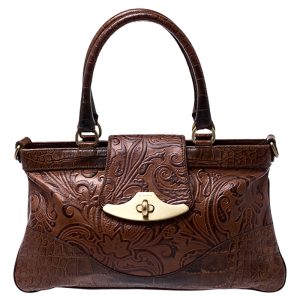 Etro Brown Paisley Embossed Leather Turnlock Shoulder Bag, Shoulder Bags - Luxury Closet catalog