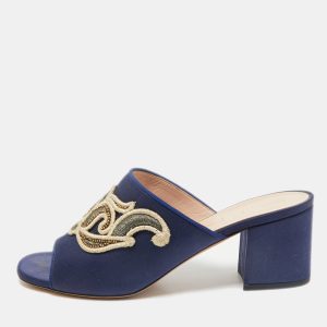 Etro Navy Blue Satin Slide Sandals Size 40, Sandals - Luxury Closet catalog