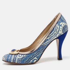 Etro Blue/White Paisley Print Coated Canvas Embellished Pumps Size 37.5, Pumps - Luxury Closet catalog