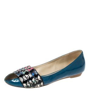 Etro Blue Patent And Multicolor Embossed Python Trim Ballet Flats Size 37, Flats - Luxury Closet catalog