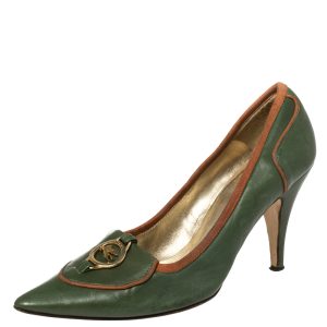 Etro Green Leather Logo Embellished Pointed Toe Pumps Size 38.5, Pumps - Luxury Closet catalog