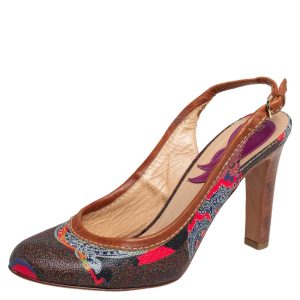 Etro Brown Paisley Print Coated Canvas and Leather Trim Slingback Pumps Size 37, Pumps - Luxury Closet catalog