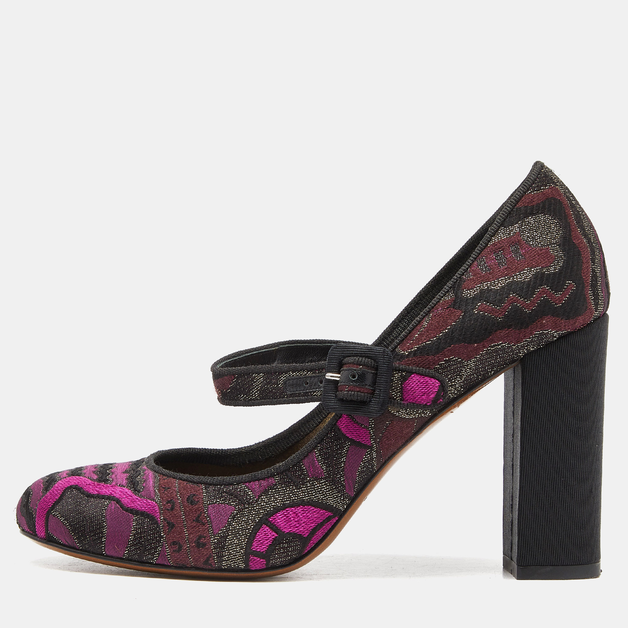 Etro Purple/Black Brocade Fabric Block Heel Pumps Size 37, Pumps - Luxury Closet catalog