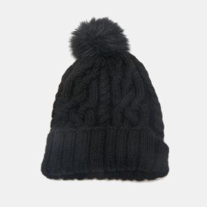 Eugenia Kim Black Baby Alpaca Cable Knit Pom Pom Beanie One Size, Apparel & Accessories - Luxury Closet catalog