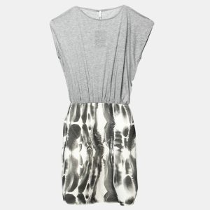 Faith Connexion Further Grey Jersey Blouson Bodice Feather Print Pencil Dress XS, Dresses - Luxury Closet catalog